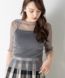 MILLION CARATS | 【STYLE4】ラメシアーメロウ5分袖トップス(Tシャツ/カットソー)