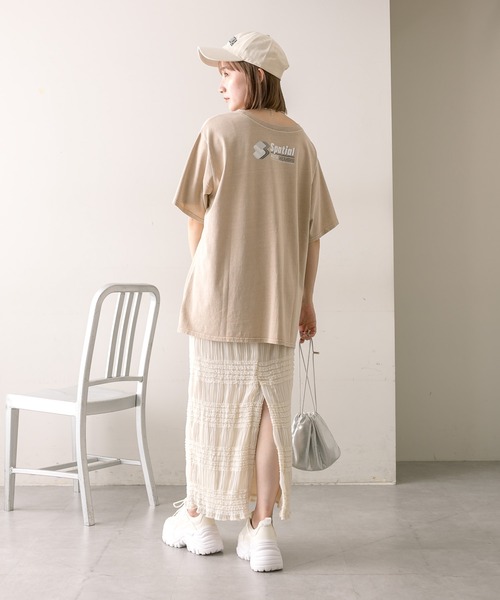 mline（エムライン）の「【2色展開】[mline]ロゴビッグTシャツ（Tシャツ/カットソー・レディース・チャコールグレー/ベージュ・FREE）」の9枚目の写真