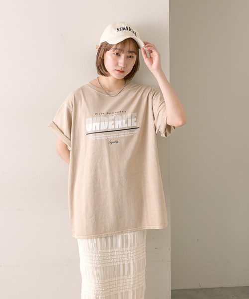 mline（エムライン）の「【2色展開】[mline]ロゴビッグTシャツ（Tシャツ/カットソー・レディース・チャコールグレー/ベージュ・FREE）」の3枚目の写真