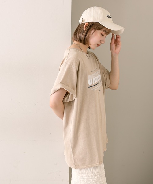 mline（エムライン）の「【2色展開】[mline]ロゴビッグTシャツ（Tシャツ/カットソー・レディース・チャコールグレー/ベージュ・FREE）」の4枚目の写真