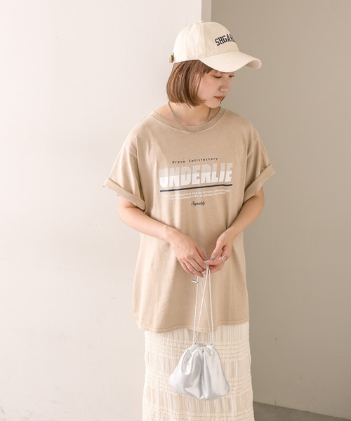 mline（エムライン）の「【2色展開】[mline]ロゴビッグTシャツ（Tシャツ/カットソー・レディース・チャコールグレー/ベージュ・FREE）」の6枚目の写真