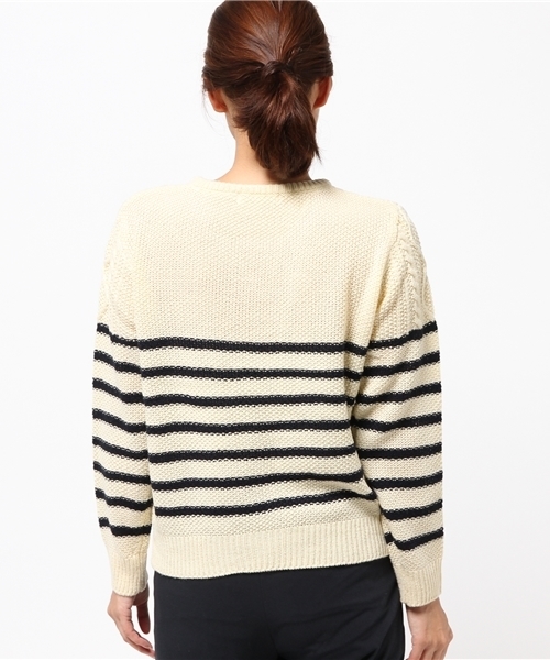 SEVENDAYS=SUNDAY(セブンデイズサンデイ)の「ミックス編ケーブルボーダーニット プルオーバー(ニット/セーター・レディース・オフホワイト/杢グレー/レッド/グリーン・MEDIUM/LARGE)」の7枚目の写真