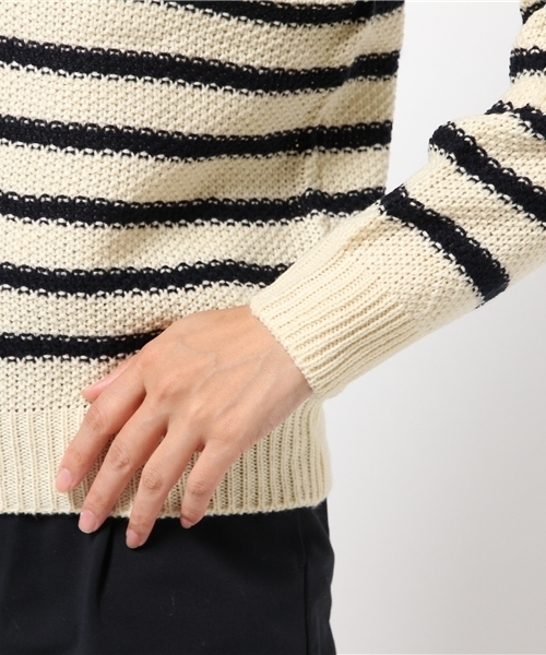 SEVENDAYS=SUNDAY(セブンデイズサンデイ)の「ミックス編ケーブルボーダーニット プルオーバー(ニット/セーター・レディース・オフホワイト/杢グレー/レッド/グリーン・MEDIUM/LARGE)」の9枚目の写真