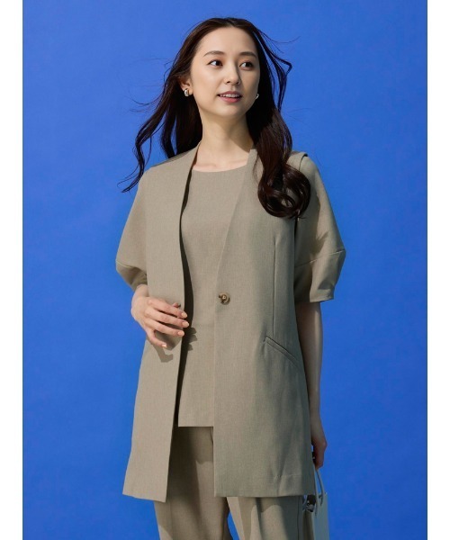 Perfect Suit FActory(パーフェクトスーツファクトリー)の「麻調メッシュ ペプラムブラウス カーキ/ブラック(シャツ/ブラウス・レディース・ブラック/カーキ・SS/M/S/L)」の13枚目の写真