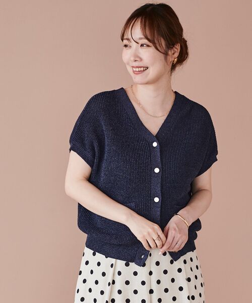 le.coeur blanc（ルクールブラン）の「ペーパーヤーンニットベスト（ベスト・レディース・サックスブルー/ネイビー/ベージュ・38）」の3枚目の写真