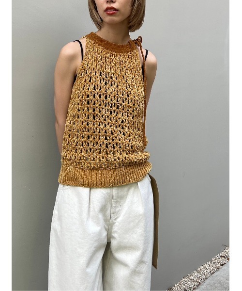 BLACK BY MOUSSY（ブラックバイマウジー）の「mole yarn hand knitting tops(モールヤーンハンドニッティングトップス)（ニット/セーター・レディース・キャメル/ネイビー・FREE）」の14枚目の写真