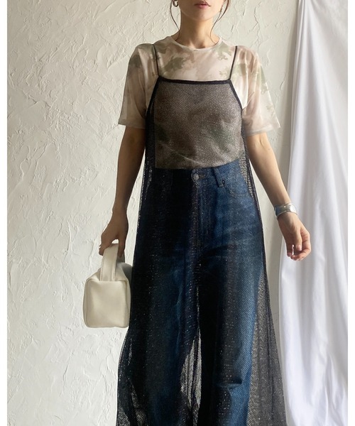 She's Closet（シーズクローゼット）の「マーブル水彩ニュアンス柄半袖クルーネックメッシュシアートップス（Tシャツ/カットソー・レディース・マルチ/アイボリー/チャコールグレー・FREE）」の21枚目の写真