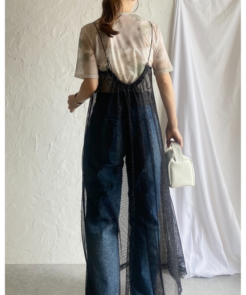 She's Closet（シーズクローゼット）の「マーブル水彩ニュアンス柄半袖クルーネックメッシュシアートップス（Tシャツ/カットソー・レディース・マルチ/アイボリー/チャコールグレー・FREE）」の22枚目の写真