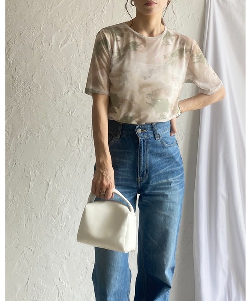マメ クロゴウチ　マーブル シアートップス　半袖　新品未着用 me+em select tシャツ 「 7色展開 /2WAY 」総柄マーブルシアー