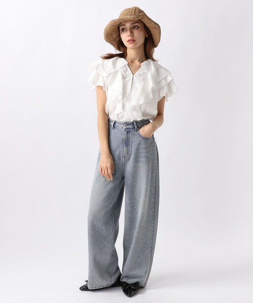 FOREVER 21(フォーエバー トゥエンティーワン)の「【2024SS】ビジューワイドデニム(デニムパンツ・レディース・ブラック/ブルー・SMALL/MEDIUM)」の4枚目の写真