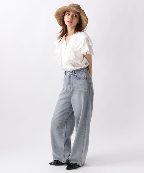 FOREVER 21(フォーエバー トゥエンティーワン)の「【2024SS】ビジューワイドデニム(デニムパンツ・レディース・ブラック/ブルー・SMALL/MEDIUM)」の5枚目の写真