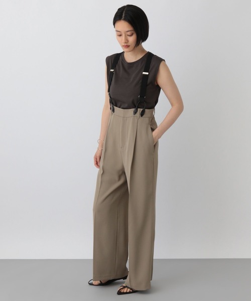 新品LIVINGTONEサスペンダー付きスーパーハイライズワイドパンツ　ベージュ 新品LIVINGTONEサスペンダー付きスーパーハイライズワイドパンツ