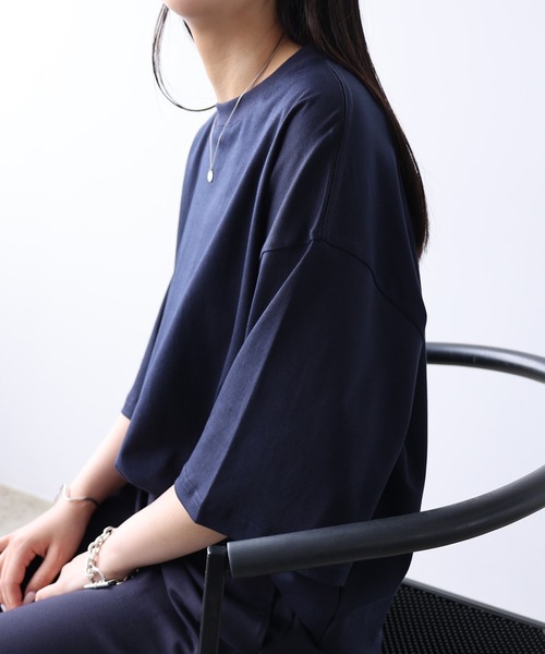 evernavy(エバーネイビー)の「シルケットオーバーサイズTシャツ(Tシャツ/カットソー・レディース・ブラック/オフホワイト/ネイビー・M)」の7枚目の写真