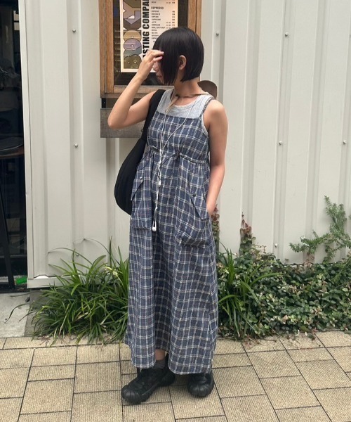 nemne store(ネンネストア)の「低身長サイズあり》ドローコードチェックワンピース(ワンピース・レディース・ネイビー/ブルー・SMALL/MEDIUM)」の2枚目の写真