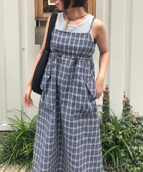 nemne store(ネンネストア)の「低身長サイズあり》ドローコードチェックワンピース(ワンピース・レディース・ネイビー/ブルー・SMALL/MEDIUM)」の5枚目の写真