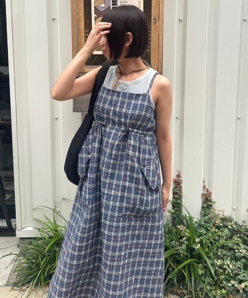 nemne store(ネンネストア)の「低身長サイズあり》ドローコードチェックワンピース(ワンピース・レディース・ネイビー/ブルー・SMALL/MEDIUM)」の3枚目の写真