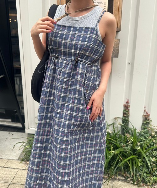 nemne store(ネンネストア)の「低身長サイズあり》ドローコードチェックワンピース(ワンピース・レディース・ネイビー/ブルー・SMALL/MEDIUM)」の9枚目の写真