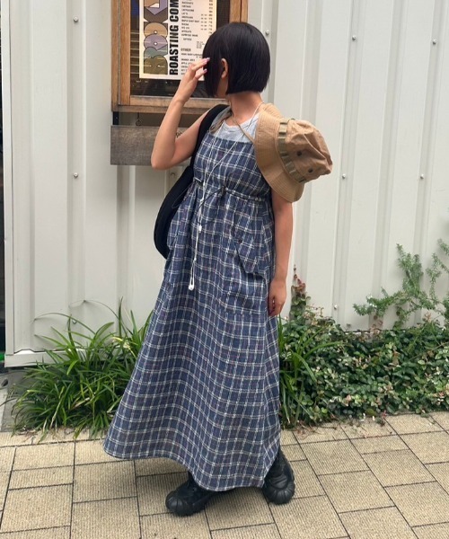 nemne store(ネンネストア)の「低身長サイズあり》ドローコードチェックワンピース(ワンピース・レディース・ネイビー/ブルー・SMALL/MEDIUM)」の4枚目の写真
