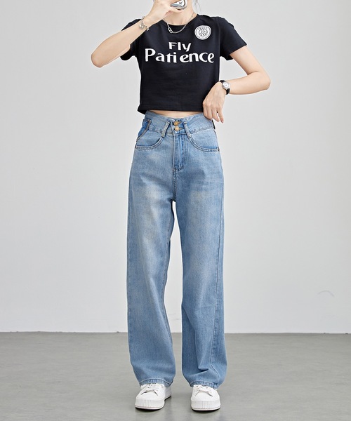 Lace Ladies（レースレディース）の「配色パッチ付き ハイウエスト ストレート デニム パンツ（デニムパンツ・レディース・ブルー/ネイビー・F/G/H/J/K/N/O/Q/R/T/U/W）」の8枚目の写真