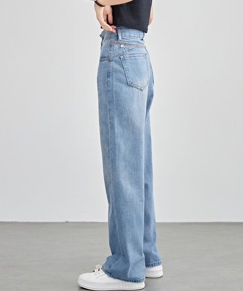 Lace Ladies（レースレディース）の「配色パッチ付き ハイウエスト ストレート デニム パンツ（デニムパンツ・レディース・ブルー/ネイビー・F/G/H/J/K/N/O/Q/R/T/U/W）」の9枚目の写真