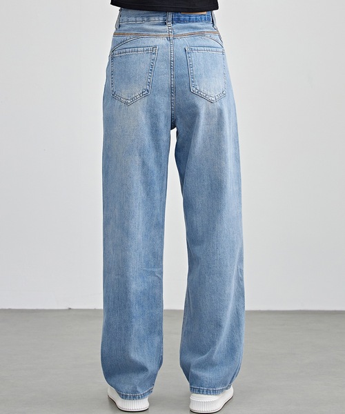 Lace Ladies（レースレディース）の「配色パッチ付き ハイウエスト ストレート デニム パンツ（デニムパンツ・レディース・ブルー/ネイビー・F/G/H/J/K/N/O/Q/R/T/U/W）」の15枚目の写真