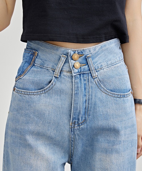 Lace Ladies（レースレディース）の「配色パッチ付き ハイウエスト ストレート デニム パンツ（デニムパンツ・レディース・ブルー/ネイビー・F/G/H/J/K/N/O/Q/R/T/U/W）」の16枚目の写真