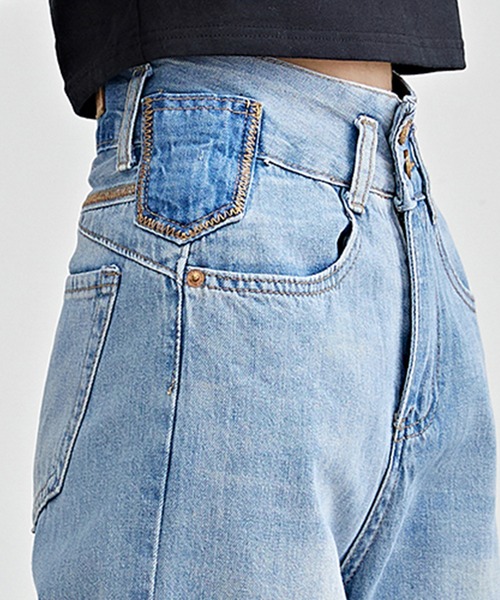 Lace Ladies（レースレディース）の「配色パッチ付き ハイウエスト ストレート デニム パンツ（デニムパンツ・レディース・ブルー/ネイビー・F/G/H/J/K/N/O/Q/R/T/U/W）」の21枚目の写真