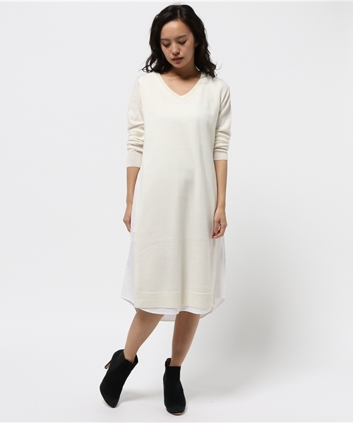 B:MING by BEAMS(ビーミングバイビームス)の「ビーミング by ビームス / 布帛コンビニットワンピース(ワンピース・レディース・ブラック/オフホワイト/ライトグレー・ONE SIZE)」の4枚目の写真