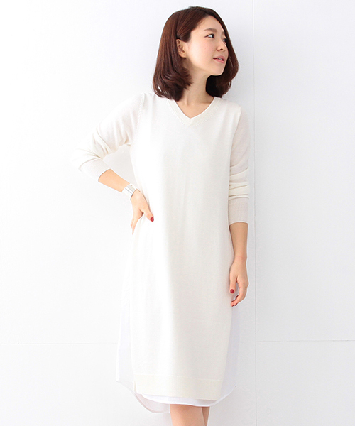 B:MING by BEAMS(ビーミングバイビームス)の「ビーミング by ビームス / 布帛コンビニットワンピース(ワンピース・レディース・ブラック/オフホワイト/ライトグレー・ONE SIZE)」の10枚目の写真