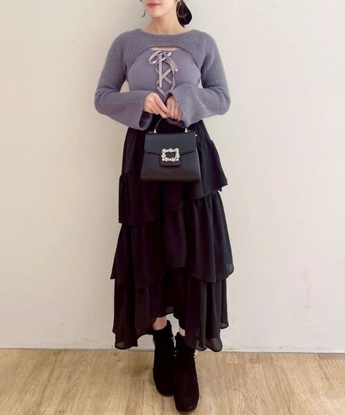 MAJESTIC LEGON(マジェスティックレゴン)の「エアリーイレヘムティアードスカート(スカート・レディース・アイボリー/ブラック/ホワイト系その他2/ブラウン系その他2/オフホワイト/ブラック系その他・MEDIUM/SMALL/X-SMALL)」の4枚目の写真