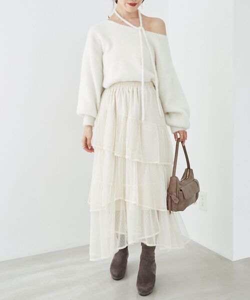 MAJESTIC LEGON(マジェスティックレゴン)の「エアリーイレヘムティアードスカート(スカート・レディース・アイボリー/ブラック/ホワイト系その他2/ブラウン系その他2/オフホワイト/ブラック系その他・MEDIUM/SMALL/X-SMALL)」の15枚目の写真