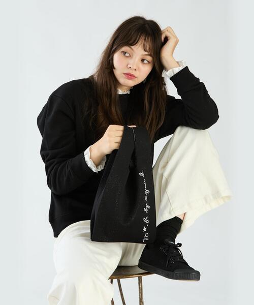 To b. by agnes b.(トゥービーバイアニエスベー)の「ニット ロゴ トートバッグ(トートバッグ・レディース・ブラック・FREE)」の1枚目の写真