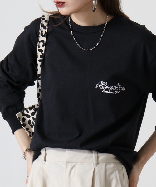MODISH GAZE(モディシュガゼ)の「MODISH GAZE 6.0オンス スモーキングガール 線画イラストロンT 長袖(Tシャツ/カットソー・メンズ・ブラック/チャコール/ホワイト/アッシュ・M/L/XL/S)」の3枚目の写真