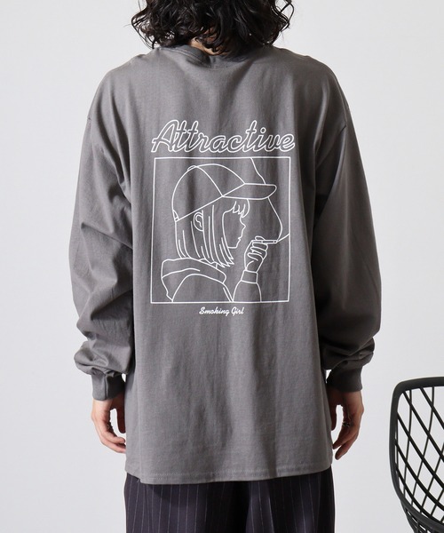 72▢萌 MOYURU 長袖デザインカットソー TS0609-6 セール】MODISH GAZE 6.0オンス スモーキングガール 線画