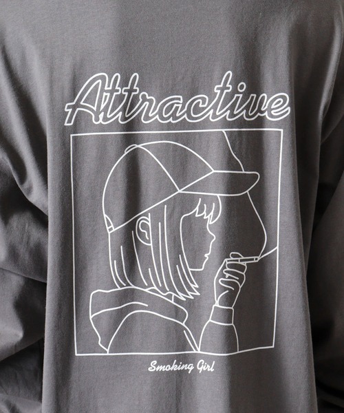 MODISH GAZE(モディシュガゼ)の「MODISH GAZE 6.0オンス スモーキングガール 線画イラストロンT 長袖(Tシャツ/カットソー・メンズ・ブラック/チャコール/ホワイト/アッシュ・M/L/XL/S)」の10枚目の写真