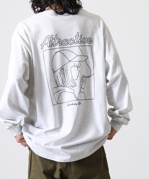 MODISH GAZE(モディシュガゼ)の「MODISH GAZE 6.0オンス スモーキングガール 線画イラストロンT 長袖(Tシャツ/カットソー・メンズ・ブラック/チャコール/ホワイト/アッシュ・M/L/XL/S)」の17枚目の写真