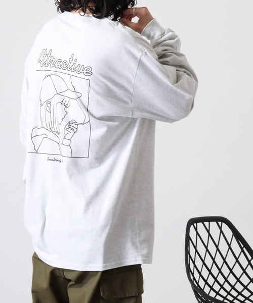 MODISH GAZE(モディシュガゼ)の「MODISH GAZE 6.0オンス スモーキングガール 線画イラストロンT 長袖(Tシャツ/カットソー・メンズ・ブラック/チャコール/ホワイト/アッシュ・M/L/XL/S)」の16枚目の写真