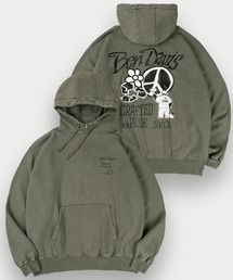 【BENDAVIS/ベンデイビス】PEACE FADED HOODIE/パウダーブリーチ加工 ハイネック ハーフジップフーディー バックプリント プルパーカー オーバーサイズ 裏起毛
