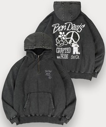 【BENDAVIS/ベンデイビス】PEACE FADED HOODIE/パウダーブリーチ加工 ハイネック ハーフジップフーディー バックプリント プルパーカー オーバーサイズ 裏起毛