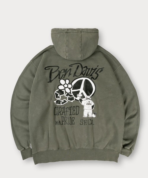 BEN DAVIS(ベンデイビス)の「【BENDAVIS/ベンデイビス】PEACE FADED HOODIE/パウダーブリーチ加工 ハイネック ハーフジップフーディー バックプリント プルパーカー オーバーサイズ 裏起毛(パーカー・メンズ・ブラック/カーキ/ネイビー・M/L/XL)」の12枚目の写真