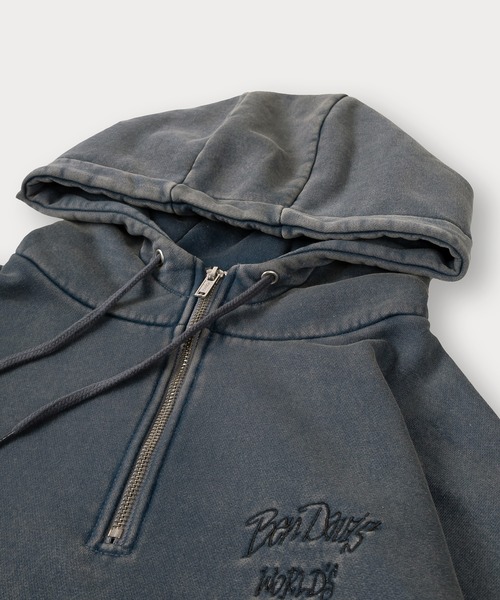 BEN DAVIS(ベンデイビス)の「【BENDAVIS/ベンデイビス】PEACE FADED HOODIE/パウダーブリーチ加工 ハイネック ハーフジップフーディー バックプリント プルパーカー オーバーサイズ 裏起毛(パーカー・メンズ・ブラック/カーキ/ネイビー・M/L/XL)」の15枚目の写真