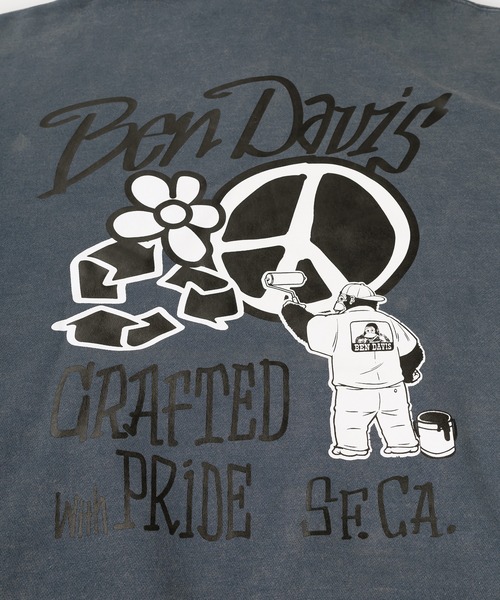 BEN DAVIS(ベンデイビス)の「【BENDAVIS/ベンデイビス】PEACE FADED HOODIE/パウダーブリーチ加工 ハイネック ハーフジップフーディー バックプリント プルパーカー オーバーサイズ 裏起毛(パーカー・メンズ・ブラック/カーキ/ネイビー・M/L/XL)」の9枚目の写真