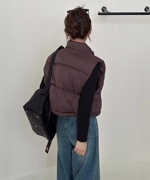 Teem Store（チームストア）の「ショート丈コンパクト中綿ベスト（ダウンベスト・レディース・ネイビー/ブラウン/ピンク/ホワイト/ベージュ/ブラック・L）」の11枚目の写真