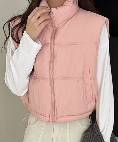 Teem Store（チームストア）の「ショート丈コンパクト中綿ベスト（ダウンベスト・レディース・ネイビー/ブラウン/ピンク/ホワイト/ベージュ/ブラック・L）」の8枚目の写真