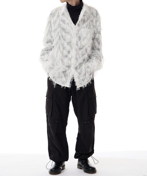 ROOPTOKYO(ループトウキョウ)の「フェザー デザイン シアーシャツ(シャツ/ブラウス・メンズ・ブラック/ホワイト・M/L/XL)」の2枚目の写真