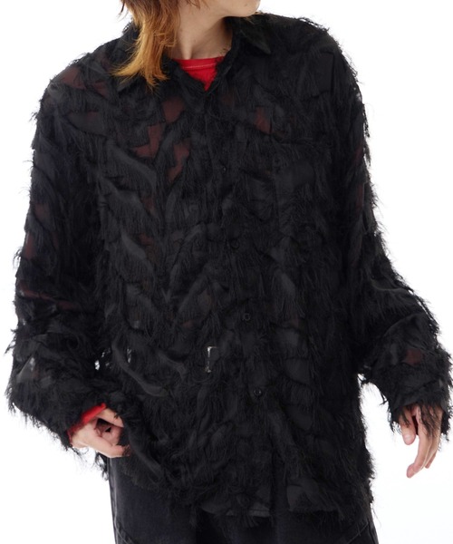 ROOPTOKYO(ループトウキョウ)の「フェザー デザイン シアーシャツ(シャツ/ブラウス・メンズ・ブラック/ホワイト・M/L/XL)」の1枚目の写真