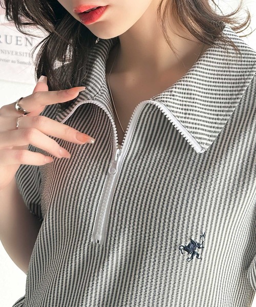 classicalelf（クラシカルエルフ）の「【４月上旬再入荷】トレンドのティアード♪胸刺繍サッカーハーフZIPワンピース（ロング）（ワンピース・レディース・ブラウン/ブラック/アイボリー/ブラック系その他・LARGE/MEDIUM/SMALL/X-LARGE）」の14枚目の写真