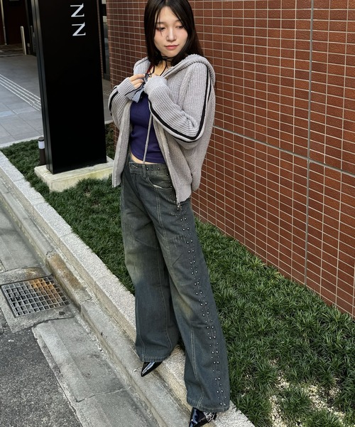 売れ切れました。ニットのパーカー セール】サイドラインニットジップパーカー（ニット/セーター