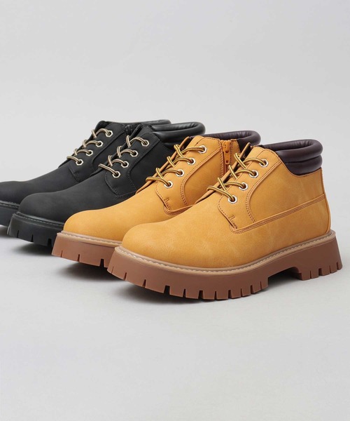 glabella（グラベラ）の「厚底 スタイルアップ ショート ワークブーツ（サイドジップ仕様・インヒール入り）（ブーツ・メンズ・ブラック/キャメル・M/S/L）」の19枚目の写真