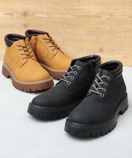 glabella（グラベラ）の「厚底 スタイルアップ ショート ワークブーツ（サイドジップ仕様・インヒール入り）（ブーツ・メンズ・ブラック/キャメル・M/S/L）」の14枚目の写真
